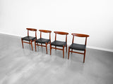 Hans Wegner 'W2' Dining Chairs in Teak and Black Leather for C.M. Madsen - Set of Four