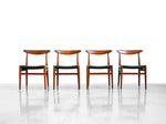 Hans Wegner 'W2' Dining Chairs in Teak and Black Leather for C.M. Madsen - Set of Four
