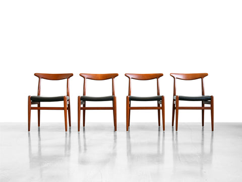 Hans Wegner 'W2' Dining Chairs in Teak and Black Leather for C.M. Madsen - Set of Four
