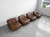 Soriana Lounge Chairs in Brown Leather by Afra and Tobia Scarpa for Cassina - Set of Four