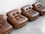 Soriana Lounge Chairs in Brown Leather by Afra and Tobia Scarpa for Cassina - Set of Four