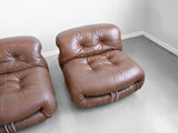 Soriana Lounge Chairs in Brown Leather by Afra and Tobia Scarpa for Cassina - Set of Four