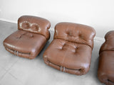 Soriana Lounge Chairs in Brown Leather by Afra and Tobia Scarpa for Cassina - Set of Four