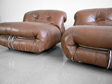 Soriana Lounge Chairs in Brown Leather by Afra and Tobia Scarpa for Cassina - Set of Four