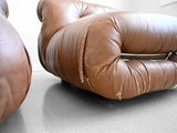 Soriana Lounge Chairs in Brown Leather by Afra and Tobia Scarpa for Cassina - Set of Four