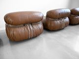 Soriana Lounge Chairs in Brown Leather by Afra and Tobia Scarpa for Cassina - Set of Four