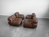 Soriana Lounge Chairs in Brown Leather by Afra and Tobia Scarpa for Cassina - Set of Four