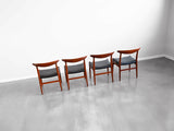 Hans Wegner 'W2' Dining Chairs in Teak and Black Leather for C.M. Madsen - Set of Four
