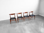 Hans Wegner 'W2' Dining Chairs in Teak and Black Leather for C.M. Madsen - Set of Four