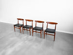 Hans Wegner 'W2' Dining Chairs in Teak and Black Leather for C.M. Madsen - Set of Four