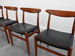 Hans Wegner 'W2' Dining Chairs in Teak and Black Leather for C.M. Madsen - Set of Four