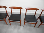Hans Wegner 'W2' Dining Chairs in Teak and Black Leather for C.M. Madsen - Set of Four