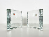 Blenko Clear Glass Half Circle Bookends - Pair