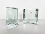 Blenko Clear Glass Half Circle Bookends - Pair