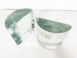 Blenko Clear Glass Half Circle Bookends - Pair