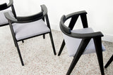 Set of Four Mid Century Modern Ebonized Compass Dining Chairs