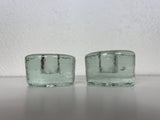 Blenko Clear Glass Puck Candleholders - a Pair