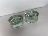 Blenko Clear Glass Puck Candleholders - a Pair