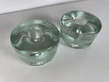 Blenko Clear Glass Puck Candleholders - a Pair