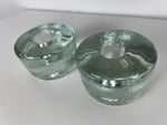 Blenko Clear Glass Puck Candleholders - a Pair