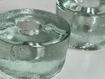 Blenko Clear Glass Puck Candleholders - a Pair