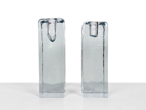 Blenko Ice Cube Pillar Candleholders - a Pair