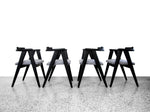 Set of Four Ebonized Compass Dining Chairs with Gray Felt Seats - Mid Century Modern