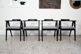 Set of Four Mid Century Modern Ebonized Compass Dining Chairs