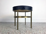 Vintage Upholstered Brass Stool