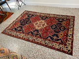 Vintage Turkish Kilim Hand-Knotted 4'x6' Wool Rug