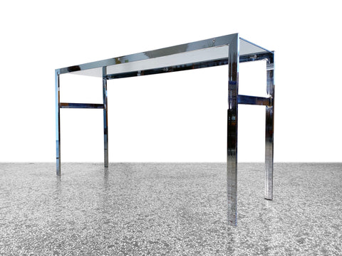 Mid Century Modern Chrome and Smoked Glass Console Table