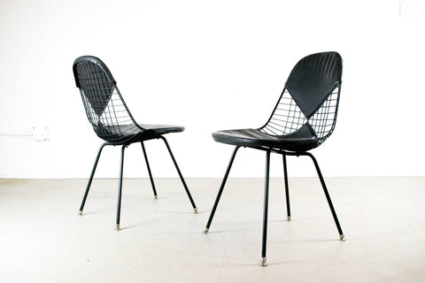 Eames for Herman Miller DKR Wire Shell Chairs with Black Bikini Covers - Mid Century Modern